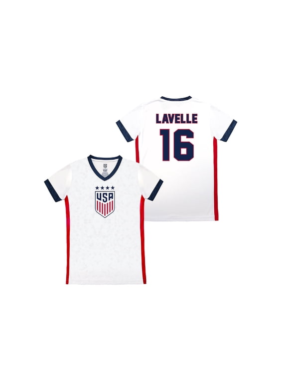 U.S. Soccer USWNT National Team Gameday 4 Star Champion Soccer Youth Poly Shirt - Lavelle 16, YXL