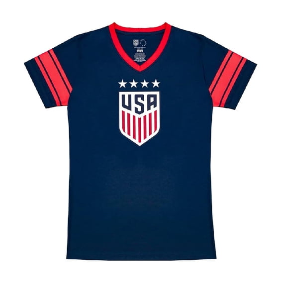U.S. Soccer USWNT National Team Gameday 4 Star Champion Soccer Youth Poly Shirt -Navy, YXS