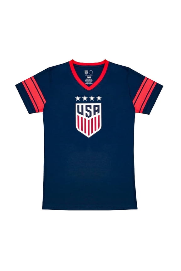 U.S. Soccer USWNT National Team Gameday 4 Star Champion Soccer Youth Poly Shirt -Navy, YXS