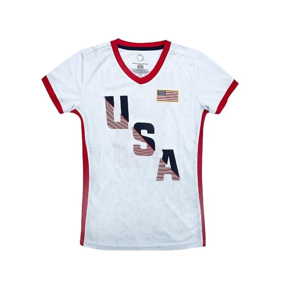 U.S. Soccer USWNT Player Girls' Youth Official USA Soccer Poly Shirt Tee - White, Lavelle, YXL