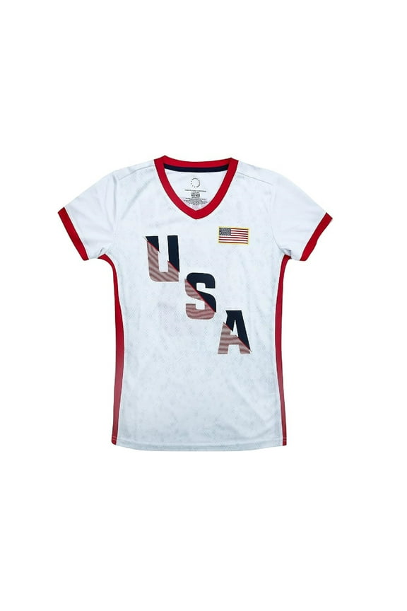 U.S. Soccer USWNT Player Poly Shirt Girls’ Youth Official USA Flag Soccer Tee Top - White, Lavelle, YL