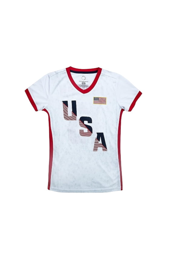 U.S. Soccer USWNT Player Poly Shirt Girls’ Youth Official USA Flag Soccer Tee Top - White, Lavelle, YS