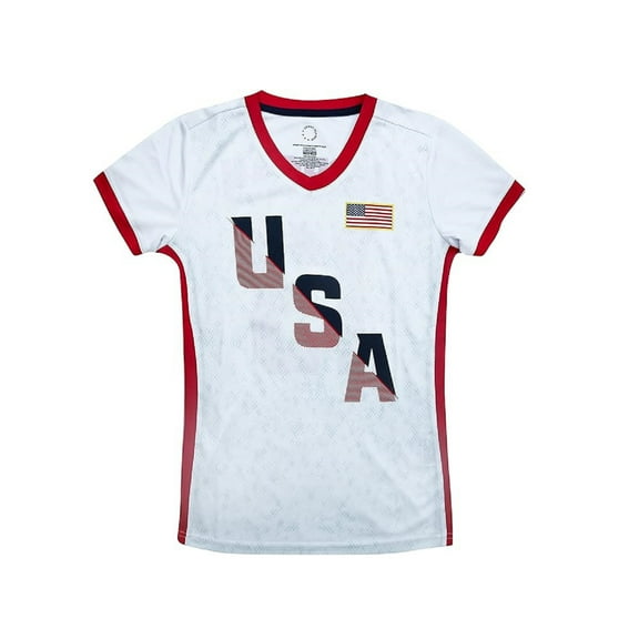 U.S. Soccer USWNT Player Poly Shirt Girls’ Youth Official USA Flag Soccer Tee Top - White, Morgan, YL