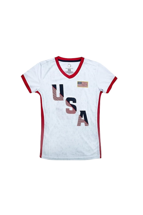 U.S. Soccer USWNT Player Poly Shirt Girls’ Youth Official USA Flag Soccer Tee Top - White, Morgan, YXL