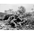 thumbnail image 1 of U.S. Soldiers Behind Rocks To Shield Themselves From Exploding Mortar Shells History (24 x 18), 1 of 2
