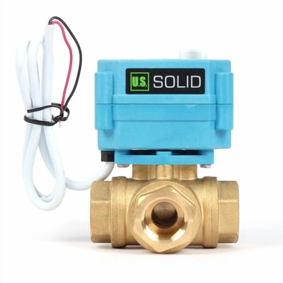 U.S. Solid 1/2" 3 Way Brass Motorized Ball Valve with Manual Function, T Type Water Shutoff Valve, AC/DC 9-24V, NOT for Drinking Water
