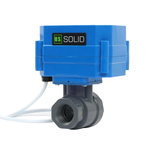 U.S. Solid 1/2 inch UPVC Motorized Ball Valve - Plastic Electrical Ball Valve with Full Port, 2 Wire Auto Return, 9-36V AC/DC, Normally Closed