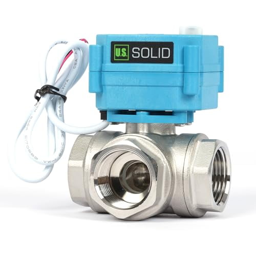 U.S. Solid 1" 3 Way Stainless Steel Motorized Ball Valve AC110-230V, L Type Water Shutoff Valve with Manual Function, Standard Port