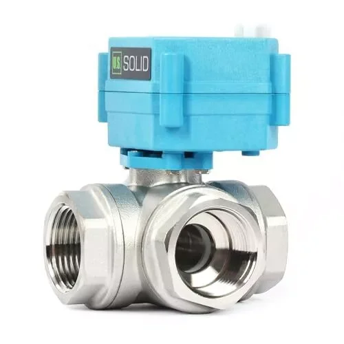 U.S. Solid 1" 3 Way Stainless Steel Motorized Ball Valve L Type AC/DC9-24V, Water Shutoff Valve with Manual Function, Standard Port