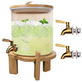 Estilo 1 Gallon Double Glass Mason Jar Dispenser on Metal Stand with Spigot  and Embossed Chalkboard and Chalk | Two Glass Pitchers with Spout