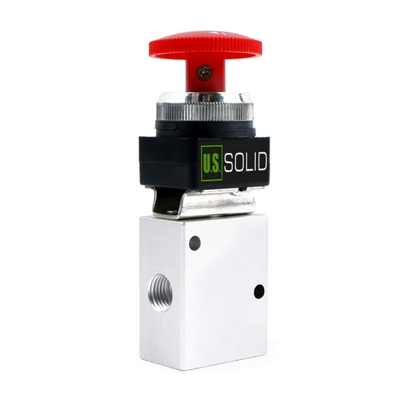 U.S. Solid 1/4in Pneumatic Control Mechanical Valve with Red Latching Mushroom Style Push Button