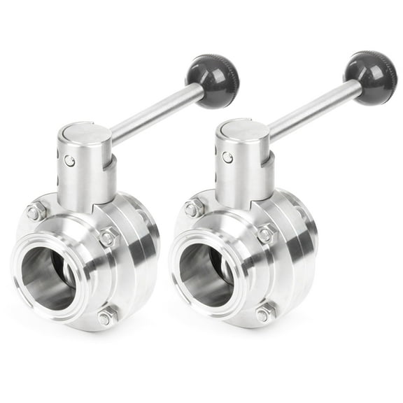 U.S. Solid Tri Clamp Sanitary Butterfly Valve, 304 Stainless Steel, 1.5 inch (38mm Tube OD), Pack of 2