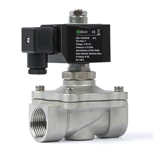 U.S. Solid 1" Stainless Steel Solenoid Valve -110V 120V AC, Normally Open, 145 PSI Electric Valve for Water, Air, Diesel