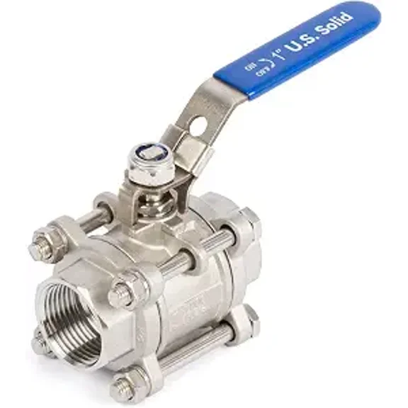 U.S. Solid 1 in 316 Stainless Steel Ball Valve, 3-Piece, Female NPT Full Port, 1000 WOG, Anti-Misoperation Lock