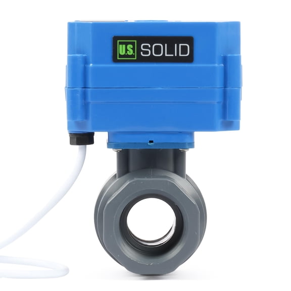 U. S. Solid IP65 Motorized Ball Valve 1 in NPT Standard Port UPVC AC/DC 9-36V 2 Wire Auto Return Wiring Normally Open Blue Casing