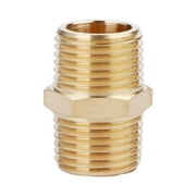 U.S. Solid 1pc Brass Pipe Fitting Hex Nipple Hose Connector, 1/2in NPT(M) to 1/2in NPT(M)