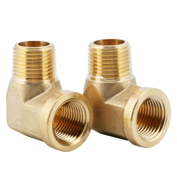 U.S. Solid 3/8 in MNPT x 3/8 in FNPT Brass Pipe Fitting 90 Degree Barstock Street Elbow Pack of 2