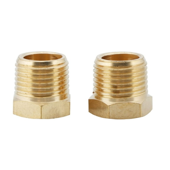 U.S. Solid 3/8 in MNPT x 1/4 in FNPT Brass Pipe Fitting Reducer Hex Bushing Pack of 2