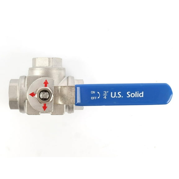 U.S. Solid 3-Way Manual Ball Valve 304 Stainless Steel 3/4 in Female NPT