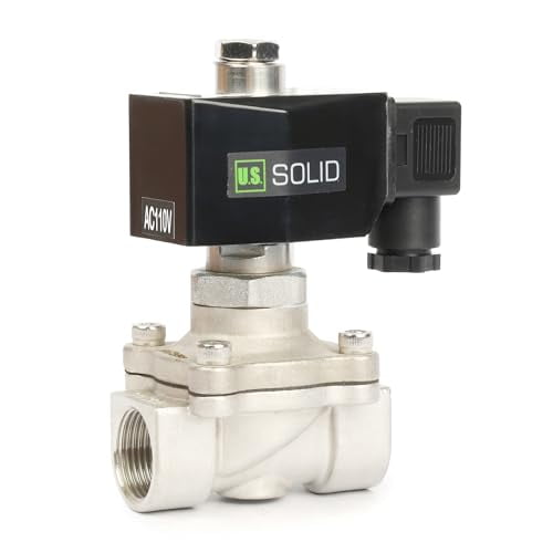U.S. Solid 3/4" Stainless Steel Solenoid Valve -110V 120V AC, Normally Open, 145 PSI Electric Valve for Water, Air, Diesel