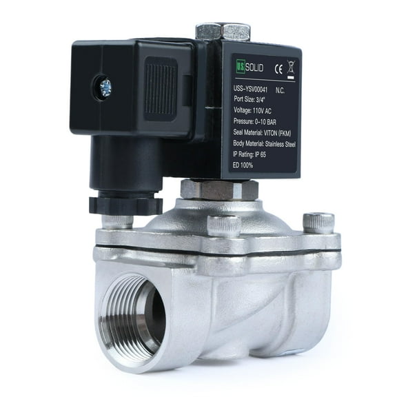 U.S. Solid 3/4" Stainless Steel Solenoid Valve - 110V AC, Normally Closed, 10 Bar Electric Valve for Water, Air, Diesel