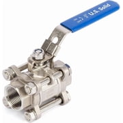 U.S. Solid 3/4 in 316 Stainless Steel Ball Valve, 3-Piece, Female NPT Full Port, 1000 WOG, Anti-Misoperation Lock