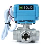 U. S. Solid 3 Way L Type IP67 Motorized Ball Valve with Hand Wheel 1/2 in NPT Standard Port Stainless Steel AC/DC 9-24V 2 Wire Auto Return Wiring Normally Closed Blue Casing