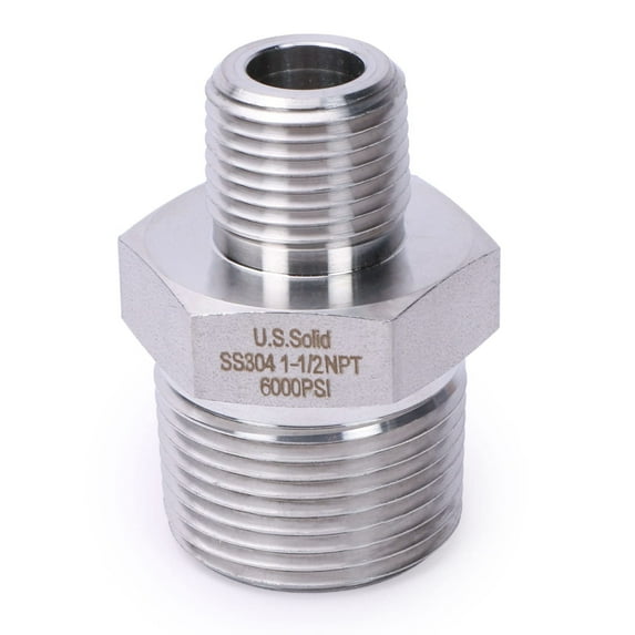 U.S. Solid 1 in MNPT x 1/2 in MNPT 304SS Pipe Fitting Reducing Hex Nipple