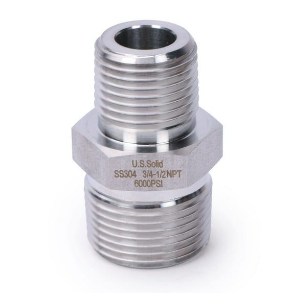 U.S. Solid 3/4 in MNPT x 1/2 in MNPT 304SS Pipe Fitting Reducing Hex Nipple