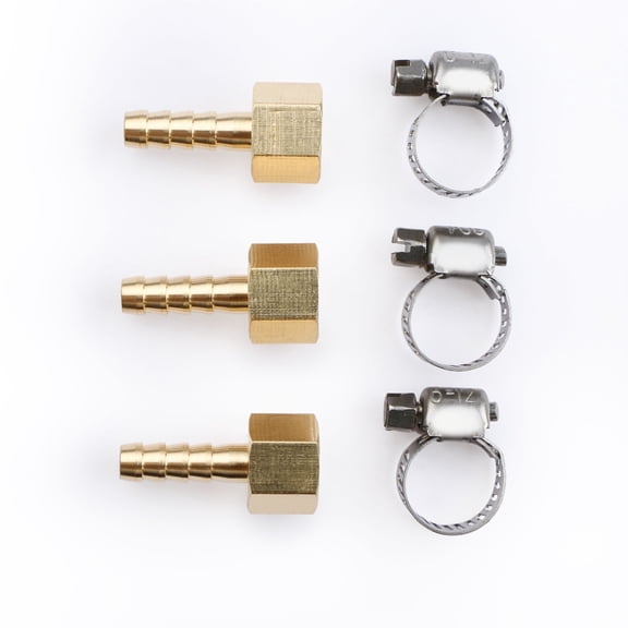 U.S. Solid 1/4 in Barb x 1/8 in FNPT Brass Hose Barbed Fitting with 3 Clamps Pack of 3