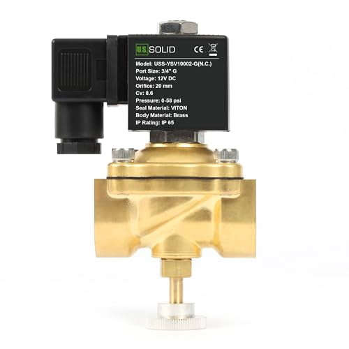 U.S. Solid Brass Electric Solenoid Valve, Manual Override, Normally Closed (3/4", 12V DC)