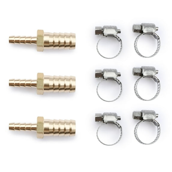 U.S. Solid 1/2 in Barb x 1/4 in Barb Brass Hose Barbed Fitting with 6 Clamps Pack of 3