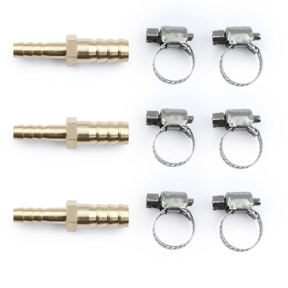 U.S. Solid 3/8 in Barb x 1/4 in Barb Brass Hose Barbed Fitting with 6 Clamps Pack of 3