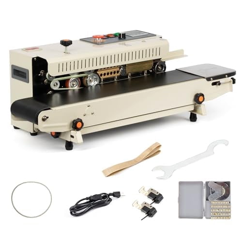 U.S. Solid Continuous Bag Band Sealer Sealing Machine, Automatic Horizontal Band Sealer with Digital Temperature Control for 0.02-0.08mm PVC Bags Films Stamp Coding