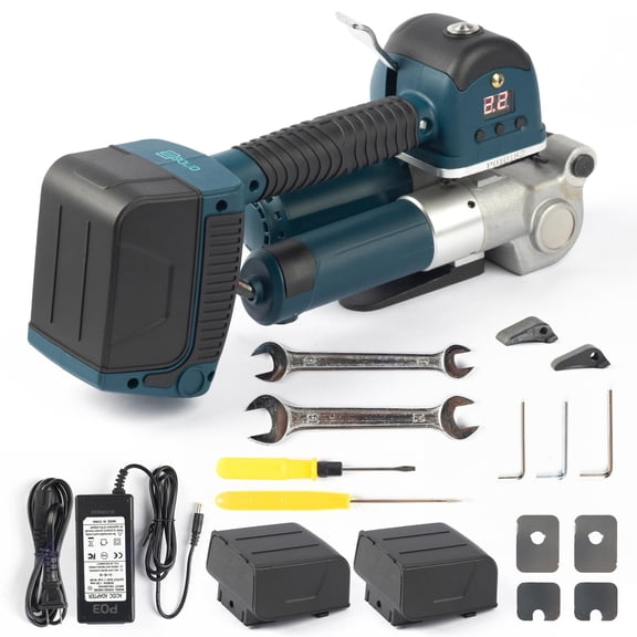 U.S. Solid Electric Strapping Machine with 24000 mah Battery Powered and LCD Screen, for 5/8-3/4 in PET Straps 5500 N Adjustable Tensile Strength Handheld Automatic Banding Machine for Box Pallet