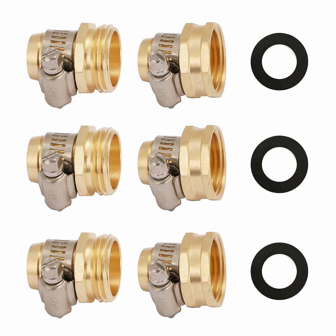 U.S. Solid Garden Water Hose Repair Fittings Set, 3/4in Brass ...