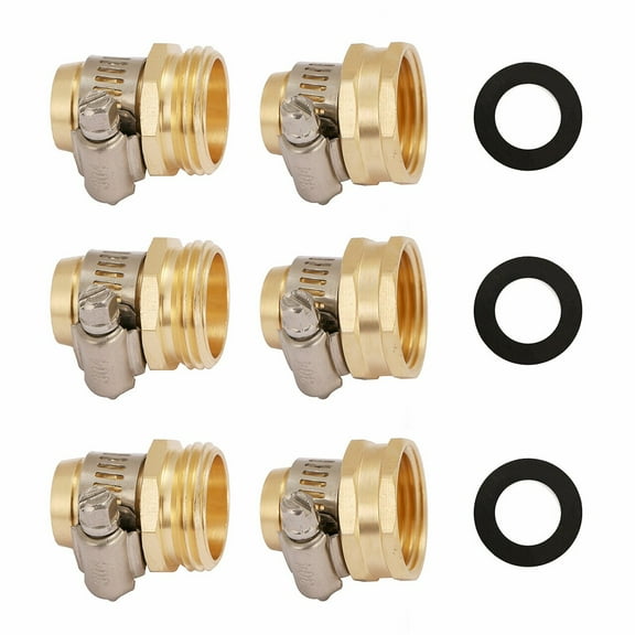 U.S. Solid Garden Hose Quick Connect Repair Fittings Set, 3/4in Brass Male & Female Ends with Clamps