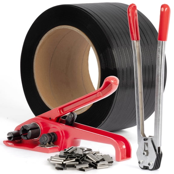 U.S. Solid Heavy Duty Packing Strapping Tensioner Kit 150 Metal Seals, 0.47" x 0.03" x 2460ft Polypropylene Strapping, Pallet Tensioner Sealing Tool