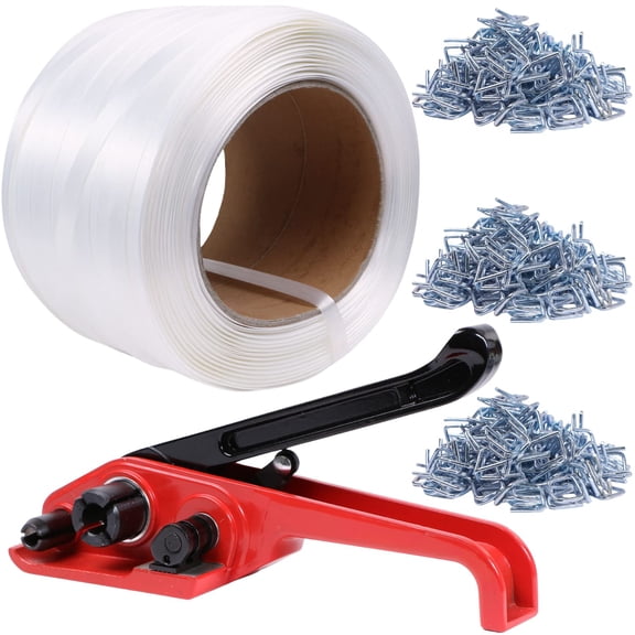 U.S. Solid Heavy Duty Pallet Strapping Tools Packing Tensioner Kit For 1/2-3/4 inch Strap 300 pcs Metal Buckles 3/4" x 1640' Woven Cord Polypropylene Banding 2000 lbs Break-Resistant Strength