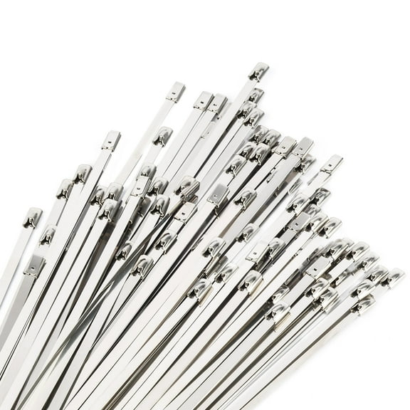 U.S. Solid Metal Zip Ties 11.81 inch Long 100pcs 304 Stainless Steel Heavy Duty Self-locking Cable Ties Suitable for Machinery, Vehicles, Farms, Pipes, Roofs and Cables