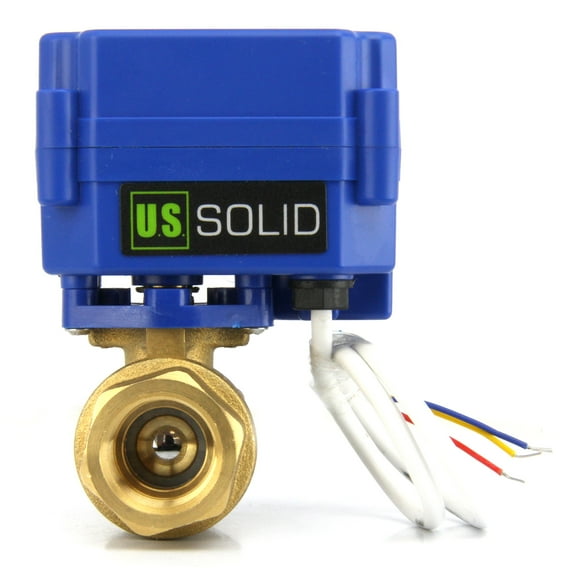U. S. Solid IP65 Motorized Ball Valve 1/2 in NPT Full Port Brass AC/DC 9-24V 3 Wire Wiring Normally Closed Blue Casing