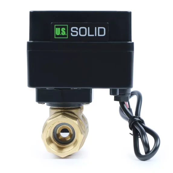 U. S. Solid Motorized Ball Valve with 3 Signal Lights, 1/2 inch, Brass, Normally Closed, Black Casing