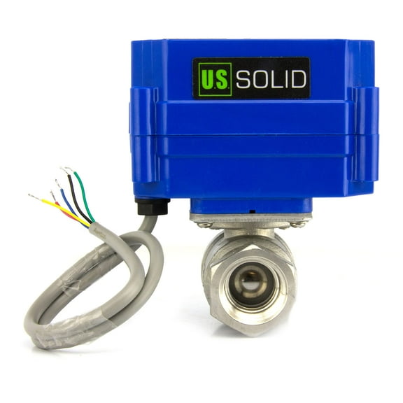 U. S. Solid IP65 Motorized Ball Valve 1/2 in NPT Full Port Stainless Steel DC 9-24V 5 Wire Wiring Normally Closed Blue Casing