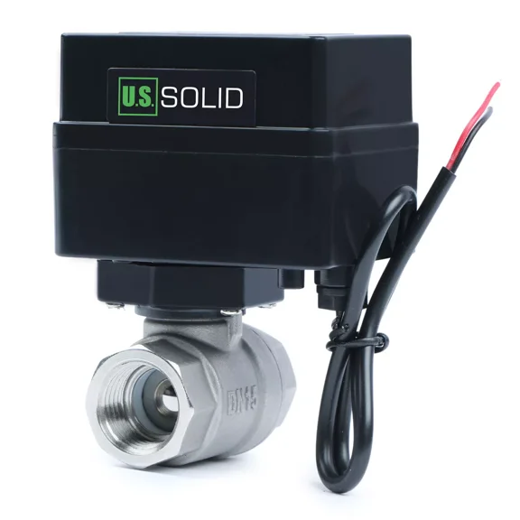 U. S. Solid Motorized Ball Valve with 3 Signal Lights, 1/2 inch, Stainless Steel, Normally Closed, Black Casing