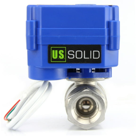 U. S. Solid IP65 Motorized Ball Valve 1/2 in NPT Full Port Stainless Steel AC/DC 9-24V 2 Wire Auto Return Wiring Normally Closed Blue Casing