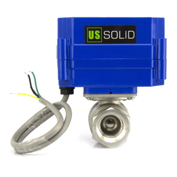 U. S. Solid IP65 Motorized Ball Valve 1/4 in NPT Full Port Stainless Steel DC 9-24V 5 Wire Wiring Normally Closed Blue Casing