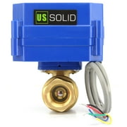 U. S. Solid IP65 Motorized Ball Valve 1 in NPT Standard Port Brass DC 9-24V 5 Wire Wiring Normally Closed Blue Casing