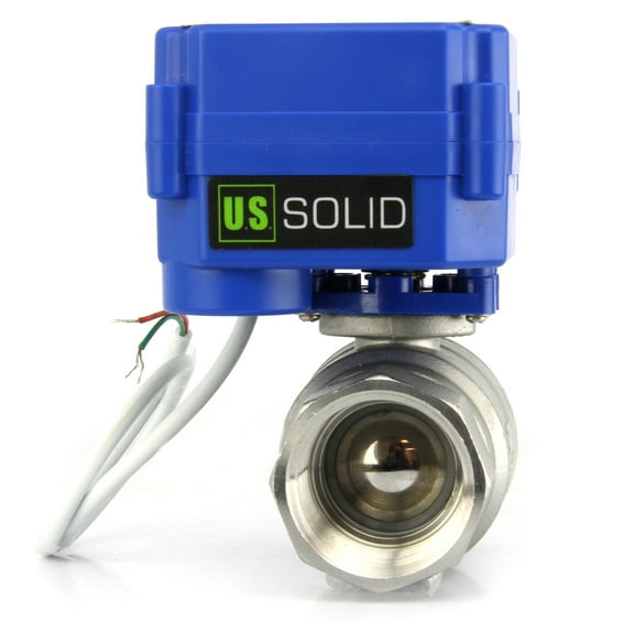 U. S. Solid IP65 Motorized Ball Valve 1 in NPT Full Port Stainless Steel AC/DC 9-24V 2 Wire Auto Return Wiring Normally Closed Blue Casing