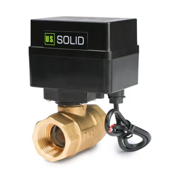 U. S. Solid Motorized Ball Valve with 3 Signal Lights, 3/4 inch, Brass, Normally Open, Black Casing