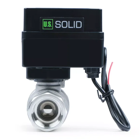 U. S. Solid Motorized Ball Valve with 3 Signal Lights, 3/4 inch, Stainless Steel, Normally Closed, Black Casing
